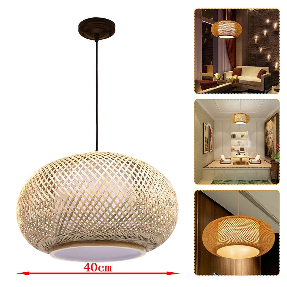 Vintage Bamboo Wicker Rattan Lantern Pendant Light  Hanging Ceiling Lamp Fixture for Living Rooms,
