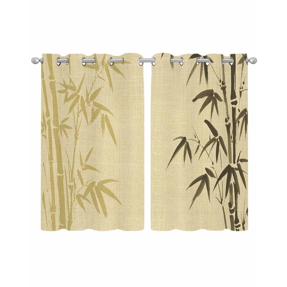 Vintage Bamboos Sheer Curtains 45 Inch Length 2 Panels Set for Living Room/Bedroom, Ink Painting Retro Art Rustic Kitchen Curtains Grommet Semi-Sheer Curtains Drapes Voile Window Treatments 42"x45"x2