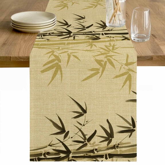 Vintage Bamboos Table Runner - 48 Inch Long Ink Painting Retro Art Rustic Cotton and Linen Blended Dress Scarves Farmhouse Table Runner for Kitchen Dining, Coffee Table, 13" x 48"
