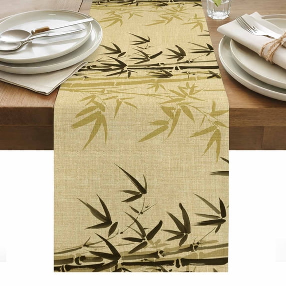 Vintage Bamboos Table Runner - 60 Inch Long, Kitchen Dining Table Runner Dresser Scarves, Ink Painting Retro Art Rustic Farmhouse Decor for Coffee Tables Wedding Party Banquet