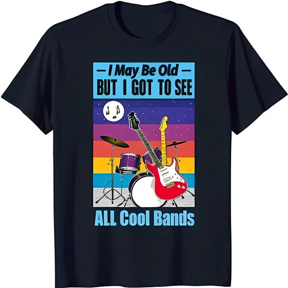 Vintage Band Scene Graphic T-Shirt 'I May Be Old But I Got To See All Cool Bands' Blue Music Tee for Rock Lovers