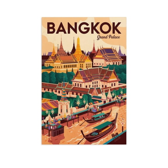 Vintage Bangkok Cityscape Retro Thai Tourism with City Lights & Cultural Heritage Canvas Poster