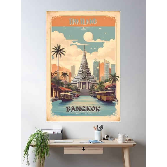 Vintage Bangkok Poster: Exploring Thai Charm Poster Wall Art, Modern Wall Decor For Living Room Bedroom, 24x36 UNFRAMED
