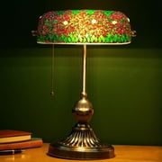 Vintage Bankers Desk Lamp with Turkish Mosaic & Brass Base, Classic Office Desk Light for Study, E26 Bulb Compatible Table Lamp