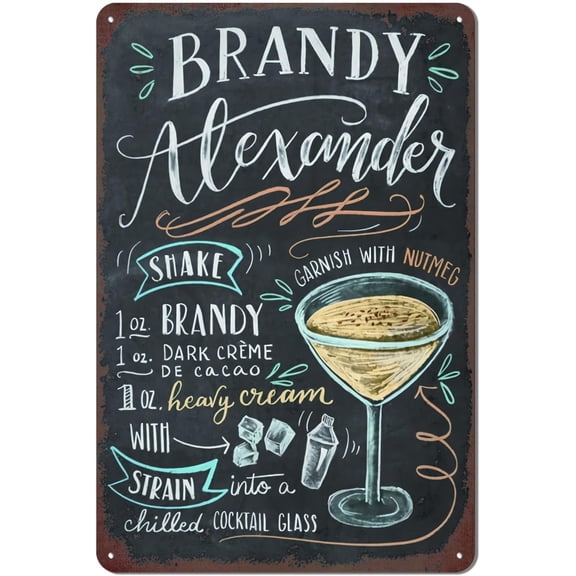 Vintage Bar Metal Tin Sign Retro Cocktail Wall Decor Man Cave Wall Sign 12 x 8 inch - Brandy Creme