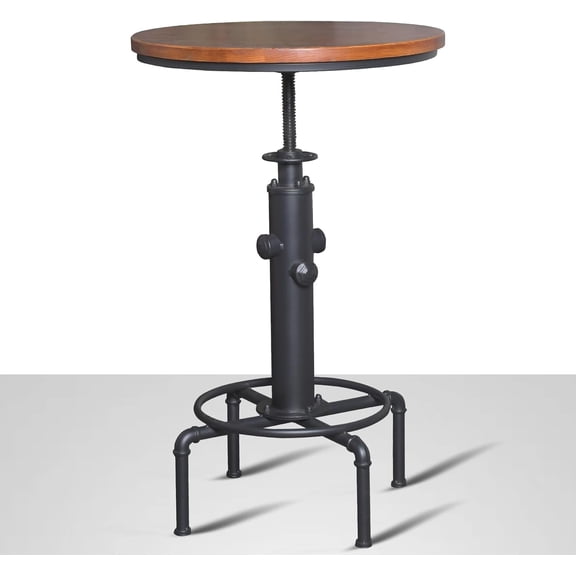 Vintage Bar Table  Bistro Table Farmhouse Pub Table Rustic Kitchen Dining Coffee Table 32-38inch Bar Height Adjustable Swivel Round Wooden Top