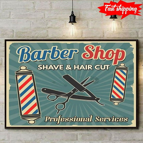 Vintage Barber Shop Shave & Hair Cut Professional Services 11 x 17 Inch Poster