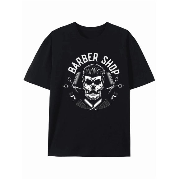 Vintage Barber Shop Skull Graphic Tee for Men