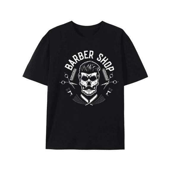 Vintage Barber Shop Skull Graphic Tee for Men
