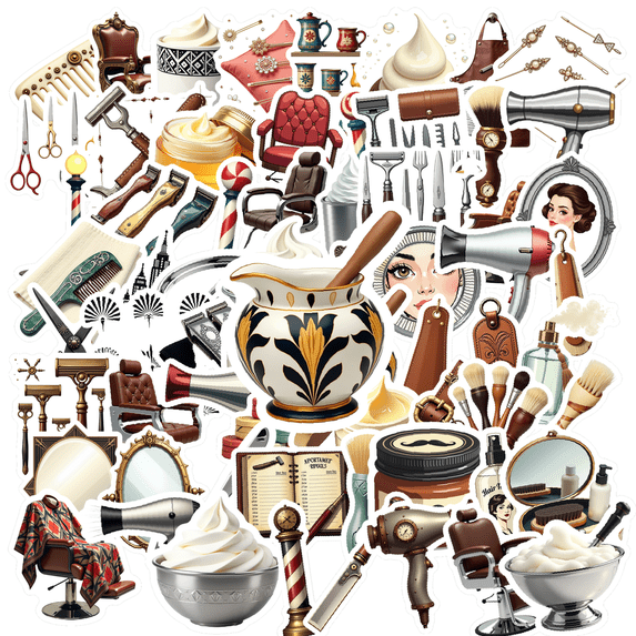 Vintage Barber Shop Theme Stickers, Waterproof Barber Shop Theme Sticker for Water Bottle Laptop Phone Cases Planner Skateboard Luggage Helmet Party Favor Decor, Ideal for Adults Teens Teacher Rewards