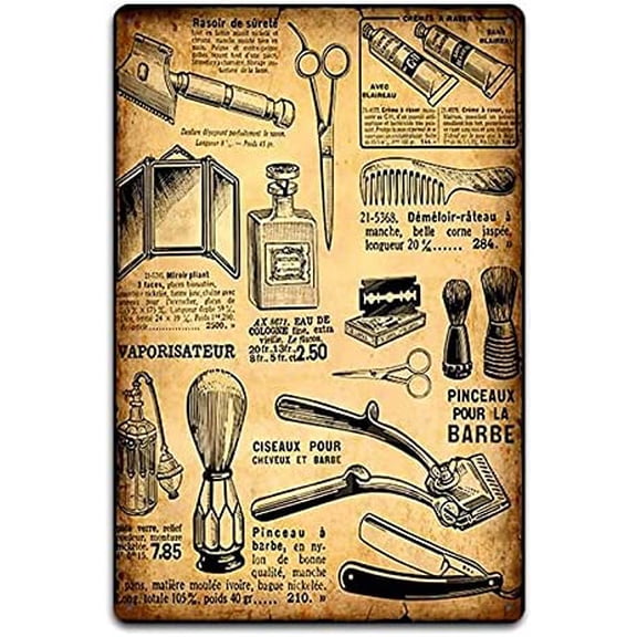 Vintage Barbershop Barber Barber Tools Introduction Poster Barbershop Decor Commercial Sign Garage Decor Man Hole Sign Wall Art (Aluminum) 12 x 8 inches