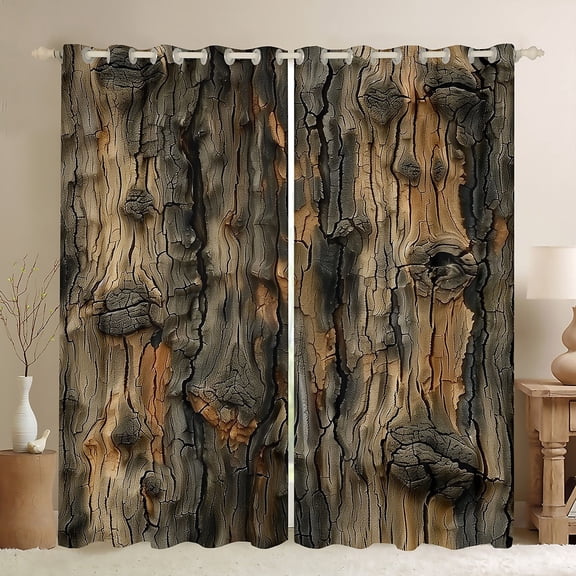 Vintage Bark Curtains 2 Panels,42"x84",Rustic Tree Bark 30%-50% Blackout Curtains,Country Nature Window Curtains & Drapes,Farmhouse Abstract Pattern Darkening Curtains Bedroom Decor
