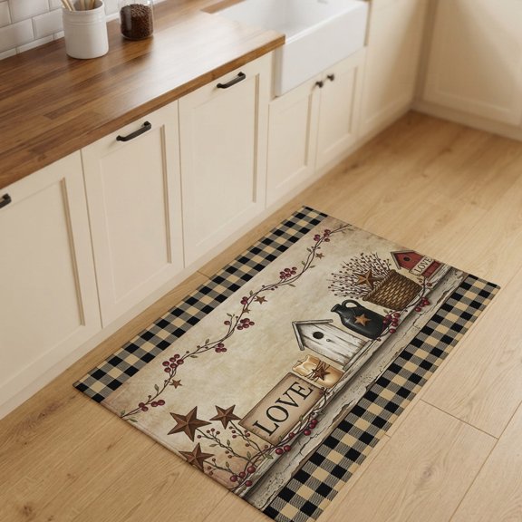 Vintage Barn Entryway Rug 2'x3' Non Slip Front Door Mats, Retro Country Star Berry Candle Grid Entrance Rugs Indoor Outdoor Carpet, Washable Floor Mats Small Area Rug for Bedroom Kitchen