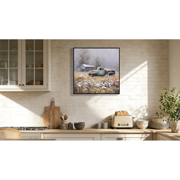 Vintage Barn Framed Farmhouse Wall Art 24x16 Inch,Country Field Landscape Canvas Print for Bathroom Bedroom Living Room,Rustic Home Decor,Ready to Hang