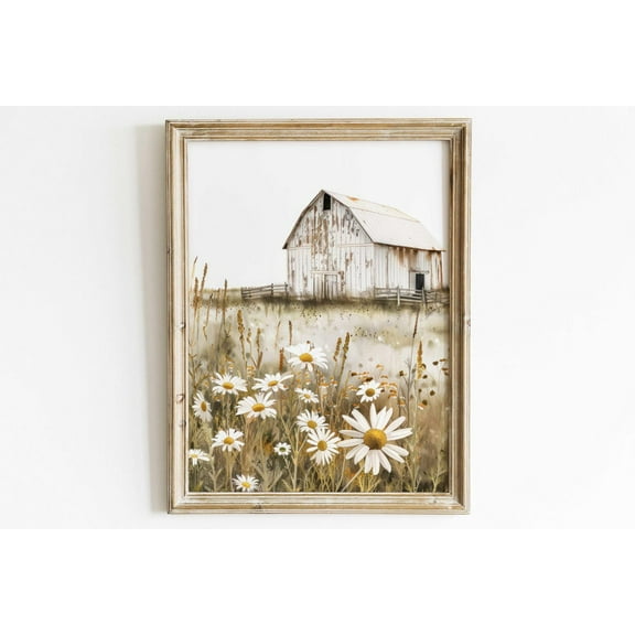 Vintage Barn Print, White Barn Painting, Rustic Farmhouse, Vintage Countryside Print, Country Home Decor, Country Style Home Decor Wall Art, Modern Wall Decor, 8x12 UNFRAMED