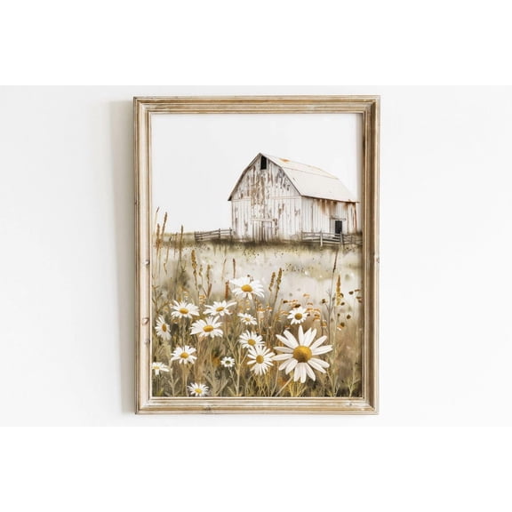 Vintage Barn Print, White Barn Painting, Rustic Farmhouse, Vintage Countryside Print, Country Home Decor, Country Style Home Decor Wall Art, Modern Wall Decor, 8x12 UNFRAMED