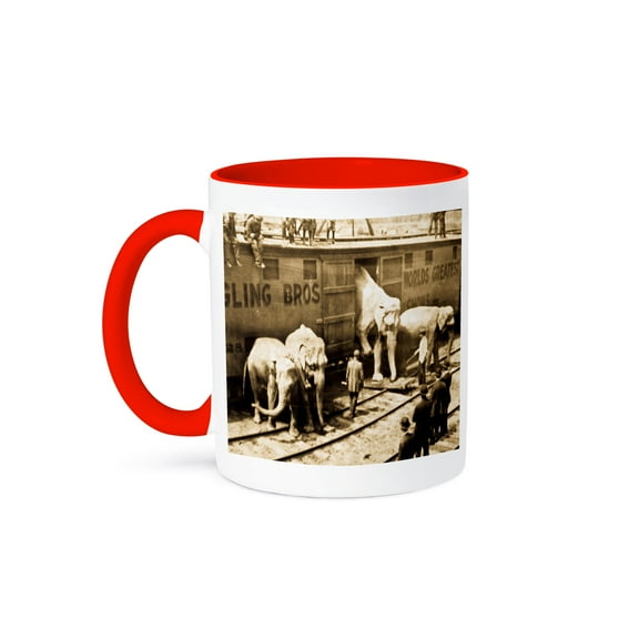 Vintage Barnum Elephants , 11oz Two-Tone Red Mug
