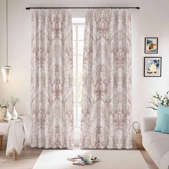 Vintage Baroque Blackout Curtains for Bedroom/Living Room, Pinch Pleated Black Out Curtains, Country Abstract Scroll Floral Printed Room Darkening Window Drapes with Hooks 2 Panels, 59"x70"