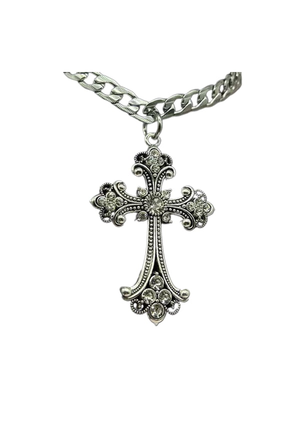 Vintage Baroque Christian Cross Necklace For Women Man Silver Color With Crystals Gothic Crucifix Symbol Unisex Jewelry