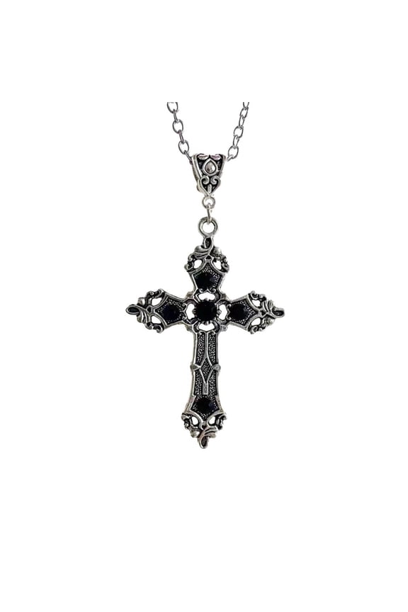 Vintage Baroque Christian Cross Necklace for Women Men Silver Color with Crystal Gothic Crucifix Symbol Easter Jewelry
