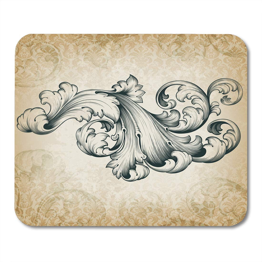Vintage Baroque Engraving Floral Scroll Filigree Design Border