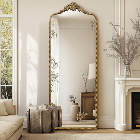 Vintage Baroque Full Length Floor Mirror 75"X30", Victorian Antique Mirror with Brush Gold Ornate Metal Frame for Fireplace Entryway Living Room Hallway Bathroom