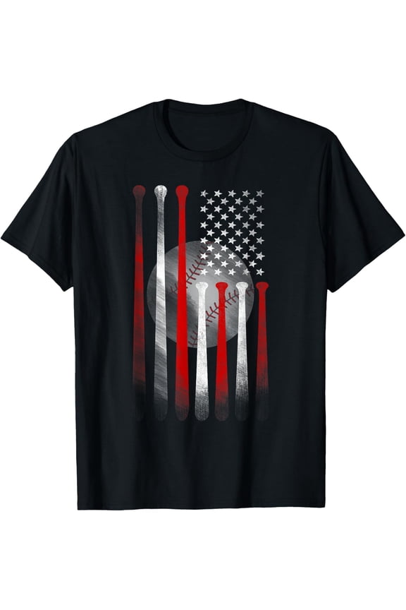 Vintage Baseball American Flag T-Shirt, Classic Fit Black Tee for Dad and Mom- Classic First Father's Day 2026 shirts Unisex 100% Cotton Crew Neck T-Shirt Breathable Casual Everyday Wear Affordable G