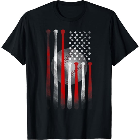 Vintage Baseball American Flag T-Shirt, Classic Fit Black Tee for Dad and Mom T-shirt
