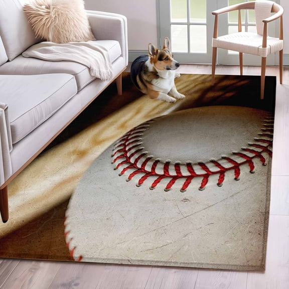 Vintage Baseball Area Rug 4x6 Washable Rug Non Slip Classic Sport Retro Art Wooden Large Area Rug Indoor Floor Carpet for Entryway Bedroom Kitchen Living Room Home Office Dining Room Nursery