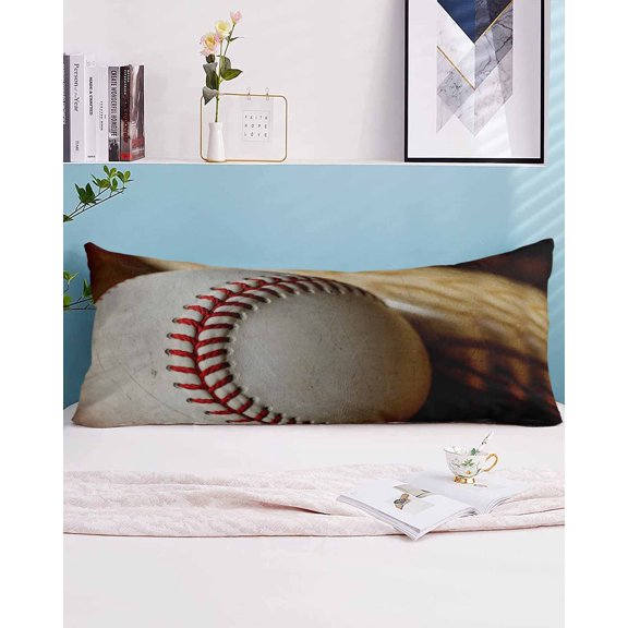 Vintage Baseball Body Pillow Case Cover - Microfiber Bed Throw Pillow Covers, Classic Sport Retro Art Wooden Decorative Lumbar Pillow Cover with Envelope Closure for Sofa/Travel 20"x54"