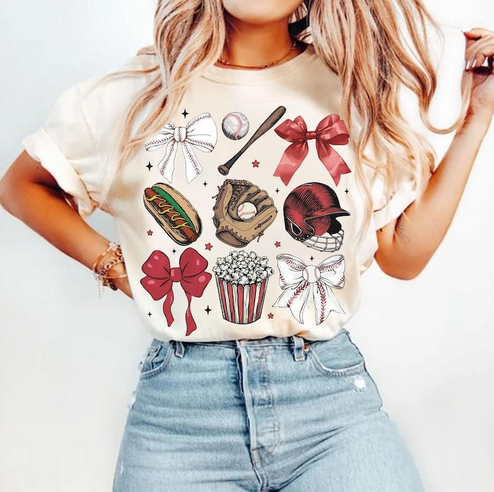Vintage Baseball Bow T-Shirt, Coquette Game Day Baseball Shirt, Bow Baseball Mama Tee, Sublimation Baseball Mom Shirt