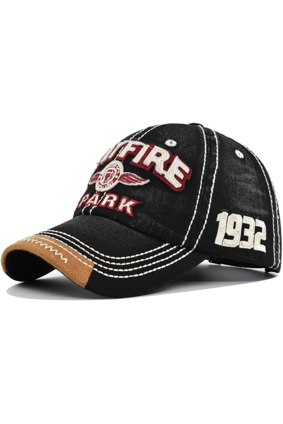 Vintage Baseball Cap 100% Cotton Sun Hat Washed Denim Trucker Cap Embroidery Spitfire for Men Women Adjustable Size