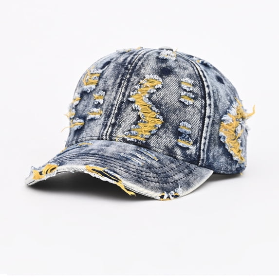 Vintage Baseball Cap Denim Cowboy Hat Jean Hat Vintage Washed Distressed Denim Baseball Cap, Ripped Adjustable Trucker Hat, Unisex Casual Dad Hat for Travel Outdoor Sports, Yellow