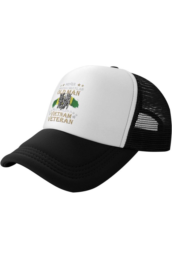 Vintage Baseball Cap for Men Women Never Underestimate Old Man is Vietnam Veteran Army Trucker Hat Adjustable Black