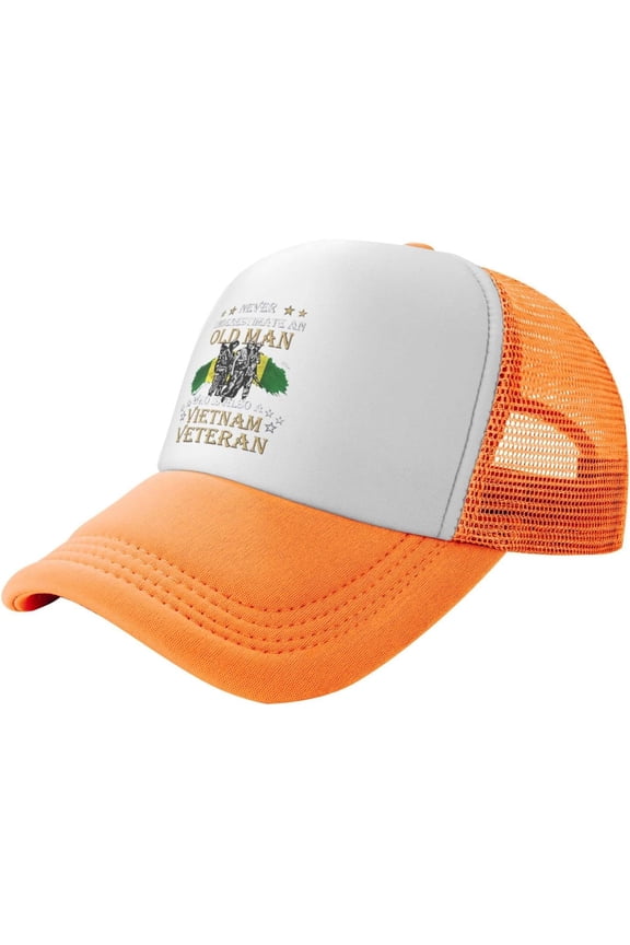 Vintage Baseball Cap for Men Women Never Underestimate Old Man is Vietnam Veteran Army Trucker Hat Adjustable Black