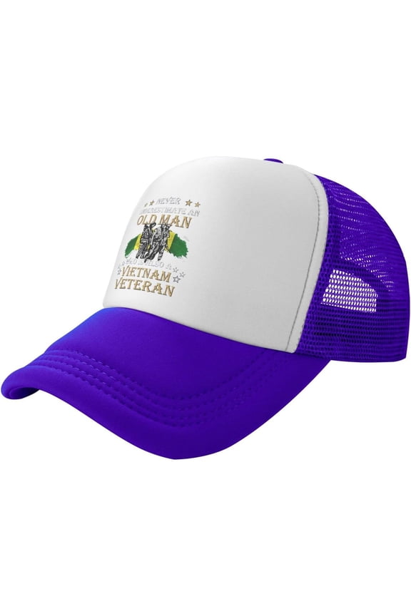 Vintage Baseball Cap for Men Women Never Underestimate Old Man is Vietnam Veteran Army Trucker Hat Adjustable Black