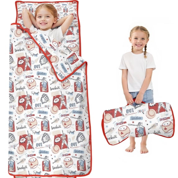 Vintage Baseball Elements Pattern Toddler Nap Mats for Kids Preschool,Sleeping Mat Bag or Kids,Toddler Sleeping Bag,Toddler Nap Mat or Daycare