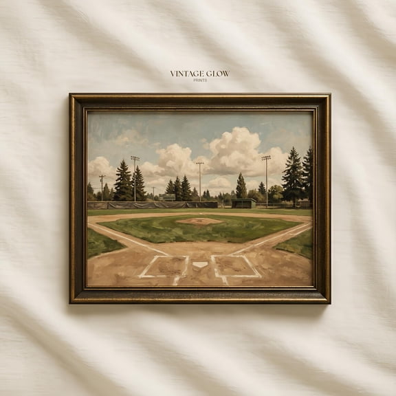 Vintage Baseball Field Art Print Minimalist Sports Decor