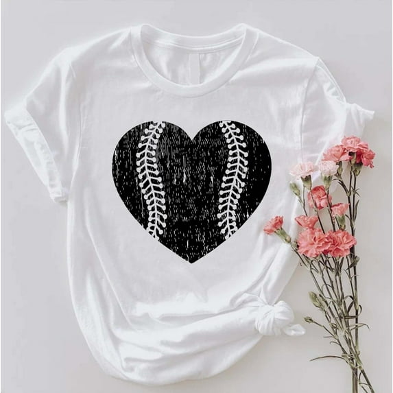 Vintage Baseball Heart Graphic Tee - Distressed Sports Mom Shirt TSHIRT All Size S-5XL