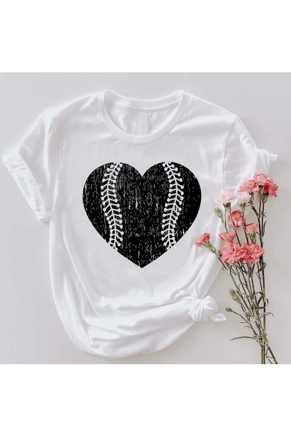 Vintage Baseball Heart Graphic Tee - Distressed Sports Mom Shirt TSHIRT All Size S-5XL