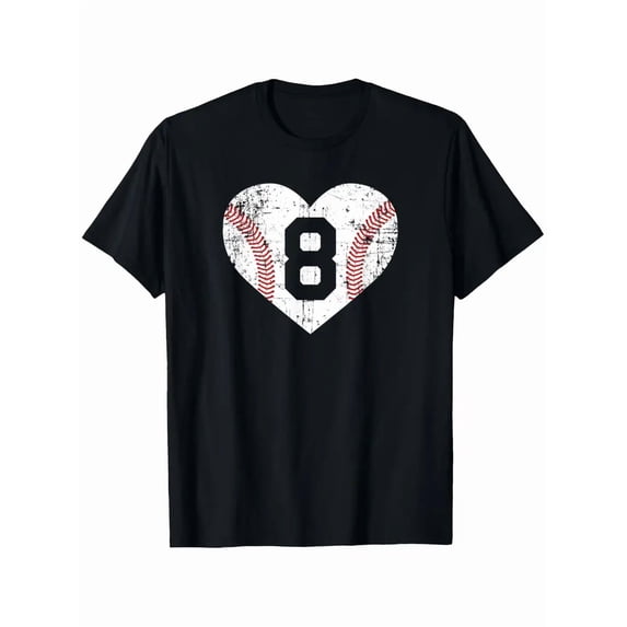Vintage Baseball Jersey Number 8 T-Shirt - Heavyweight 180gsm Cotton Tee, Black Crew Neck Retro Baseball Shirt for Men & Women (S-XXXL) - Sports, Casual, Casual Attire