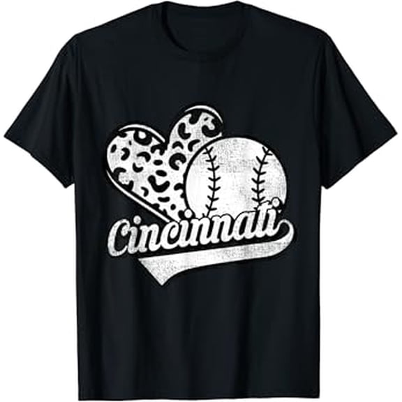 Vintage Baseball Leopard Heart Baseball Fans T-Shirt