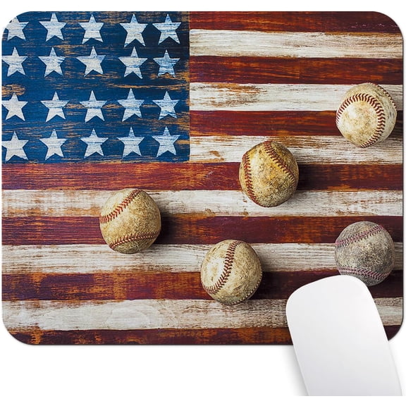 Vintage Baseball Mouse Pad Rustic Wood Retro American Flag Design Mouse Pads
