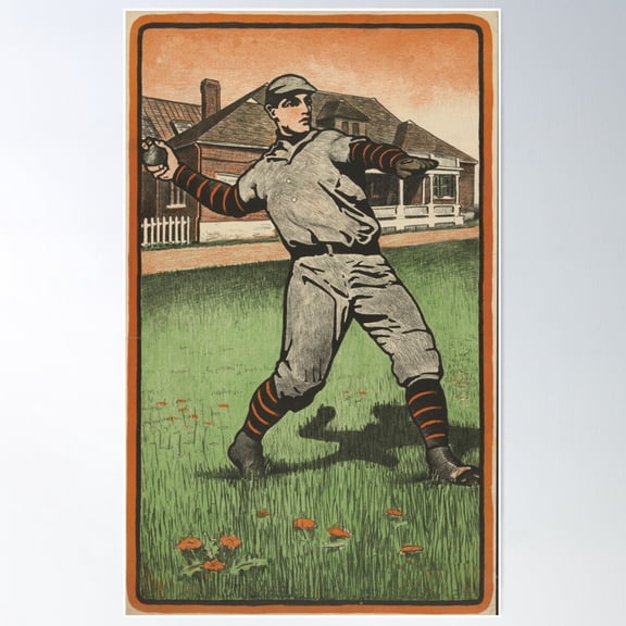Vintage Baseball Outfielder Illustration (1903) Poster Wall Art, Modern Wall Decor For Living Room Bedroom, 8x12 UNFRAMED