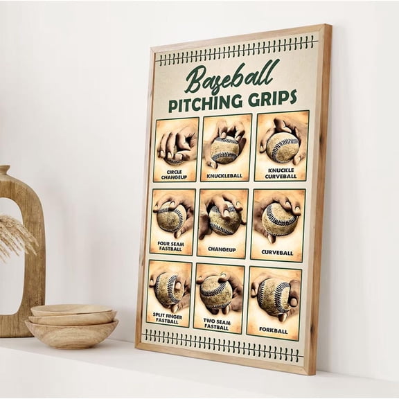 Vintage Baseball Pitching Grips Poster Throwing Technique Wall Art Home Decor, 8x12 UNFRAMED