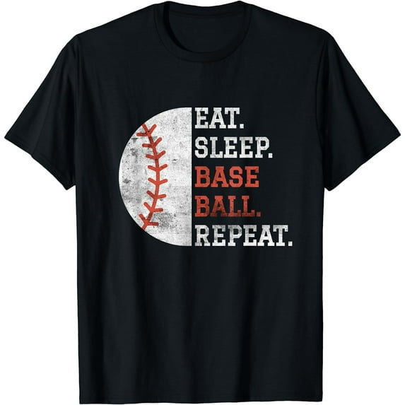 Vintage Baseball Player Eat Sleep Baseball Repeat T-Shirt Women Black 3X-Large