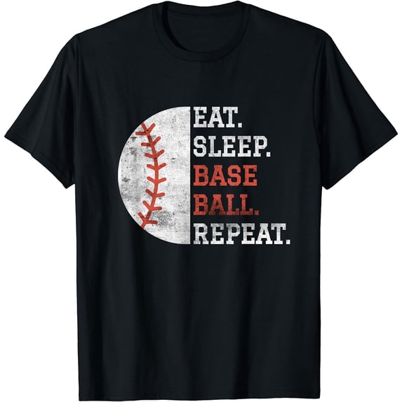 Vintage Baseball Player Eat Sleep Baseball Repeat T-Shirt Women Black Small