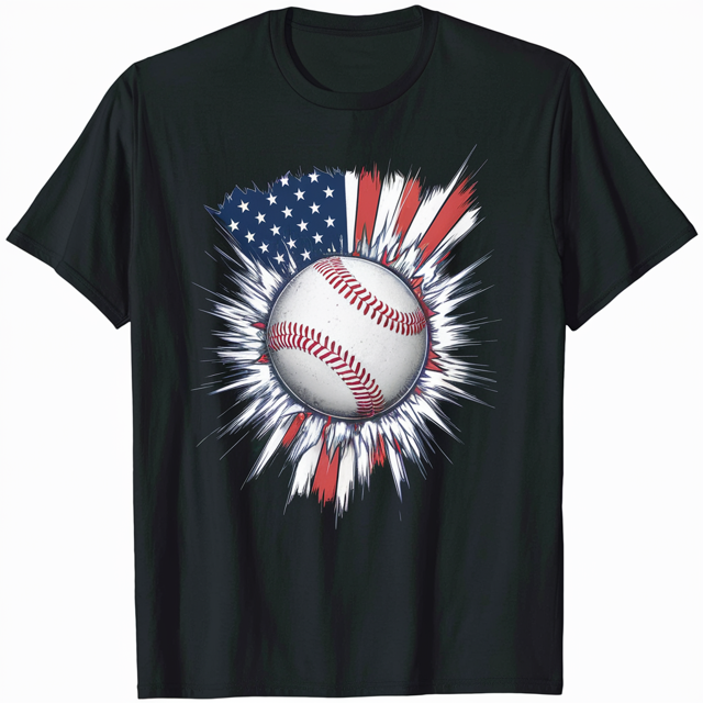 Vintage Baseball Stars and Stripes Tee Classic American Flag Shirt