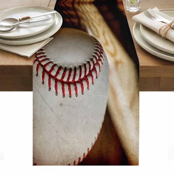 Vintage Baseball Table Runner - 36 Inch Long, Kitchen Dining Table Runner Dresser Scarves, Classic Sport Retro Art Wooden Farmhouse Decor for Coffee Tables Wedding Party Banquet