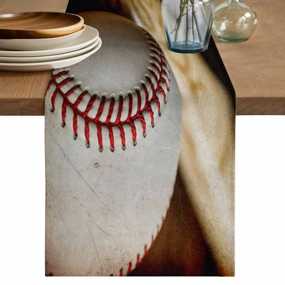 Vintage Baseball Table Runner 48 Inches, Classic Sport Retro Art Wooden Bed Runner Dresser Scarves Tabletop for Indoor Outdoor Parties/Ceremony/Banquet, 13" x 48"